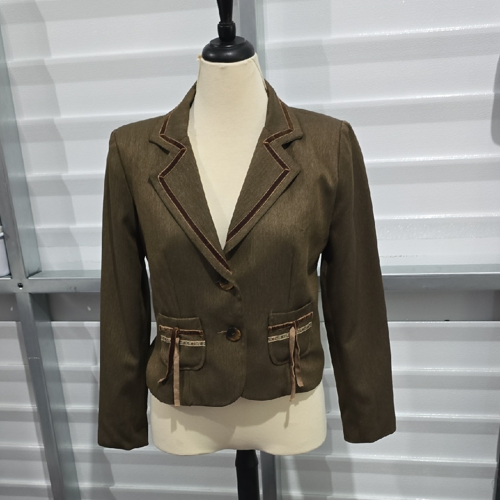 Rampage Greenish Brown Blazer Structured Notched Lapel Size Large